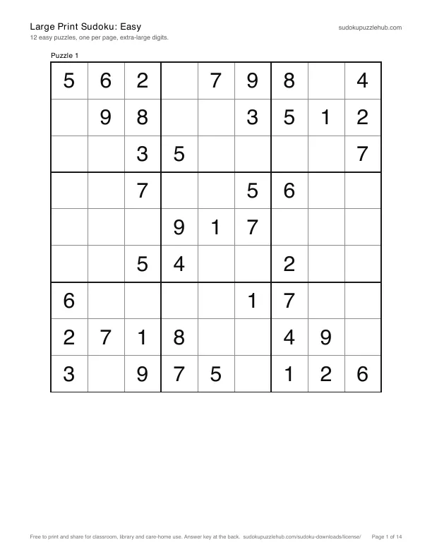 First page of Large Print Sudoku: Easy