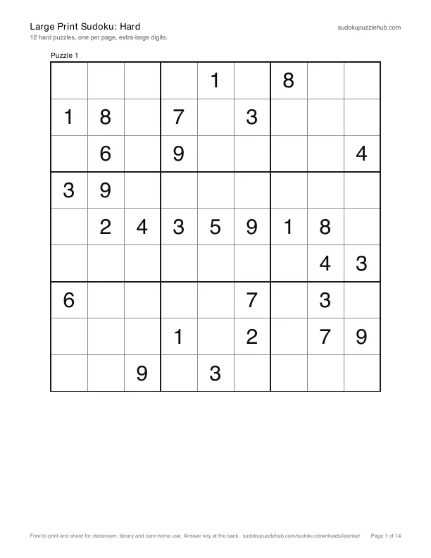 First page of Large Print Sudoku: Hard