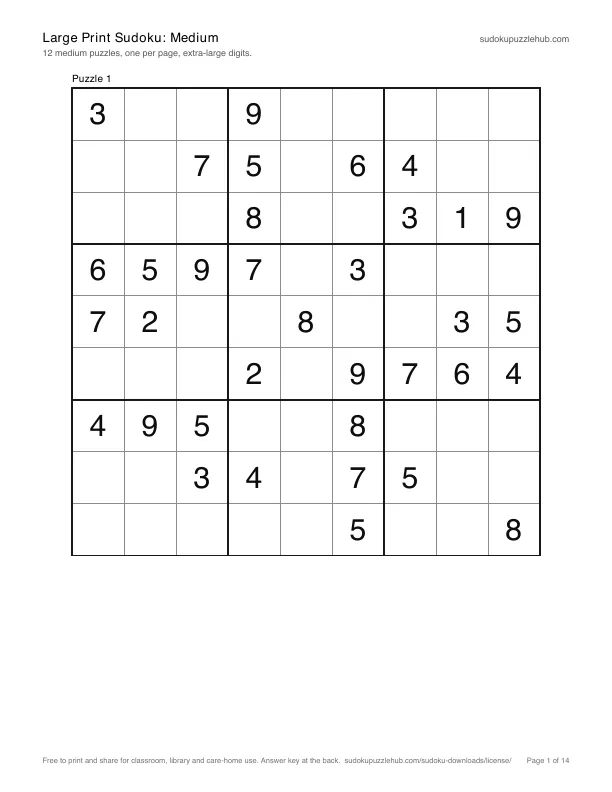 First page of Large Print Sudoku: Medium